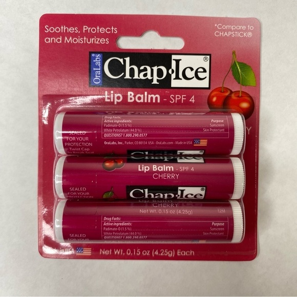 Chap Ice Lip Balm SPF 4 Cherry by Oral Labs 3 Pack - Picture 1 of 2